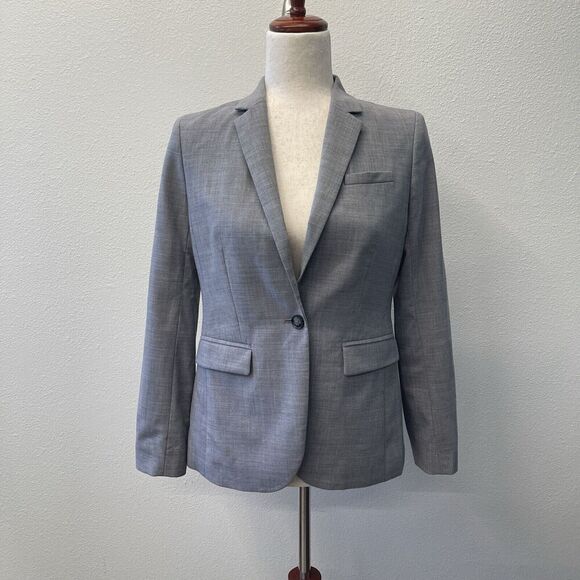 Banana Republic Blazer Suit Jacket Womens Size 2 Petite Grey Wool Office New - Picture 2 of 9